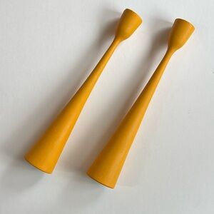 Yellow Wooden Candle Holders